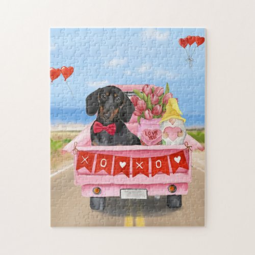 Dachshund Dog Valentines Day Truck Hearts Jigsaw Puzzle