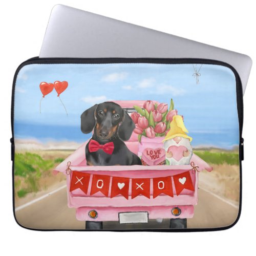 Dachshund Dog Valentines Day Truck Hearts Laptop Sleeve