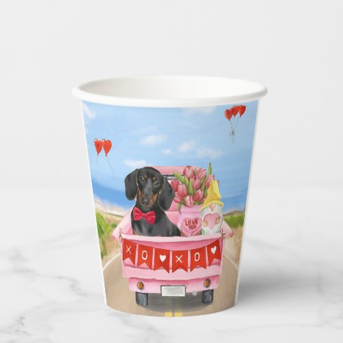 Dachshund Dog Valentines Day Truck Hearts Paper Cups