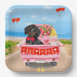 Dachshund Dog Valentine's Day Truck Hearts Paper Plates
