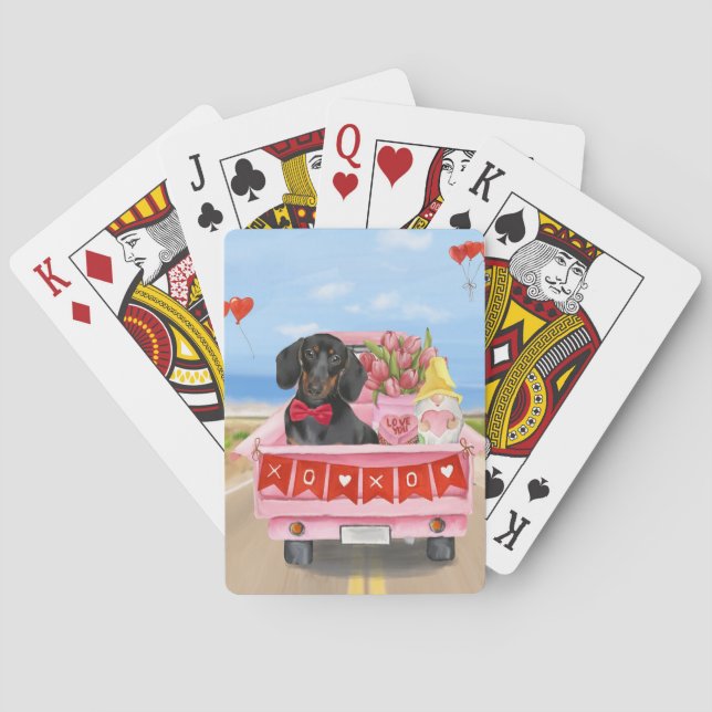 Dachshund Dog Valentine's Day Truck Hearts Poker Cards (Back)