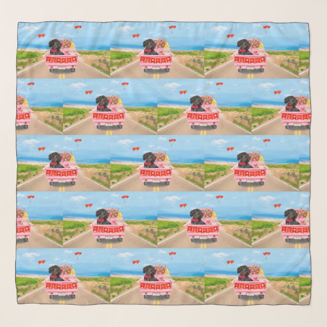 Dachshund Dog Valentine's Day Truck Hearts  Scarf (Front)