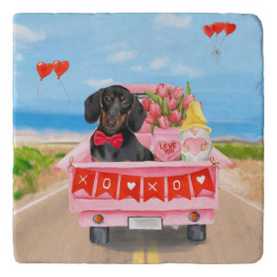 Dachshund Dog Valentine's Day Truck Hearts Trivet