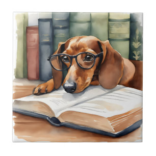 Dachshund  Dog Vintage Watercolor Ceramic Tile
