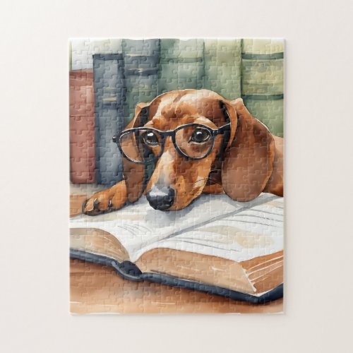 Dachshund  Dog Vintage Watercolor Jigsaw Puzzle