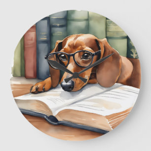 Dachshund  Dog Vintage Watercolor Large Clock