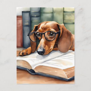 Dachshund Dog Vintage Watercolor Postcard