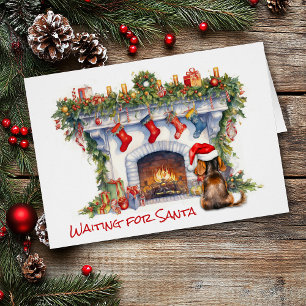 Dachshund Dog Wait for Santa Christmas Fireplace