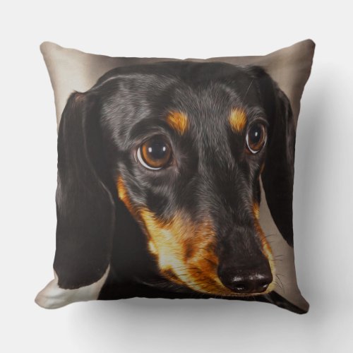Dachshund Dog Water Color Oil Paint Art Throw Pillow