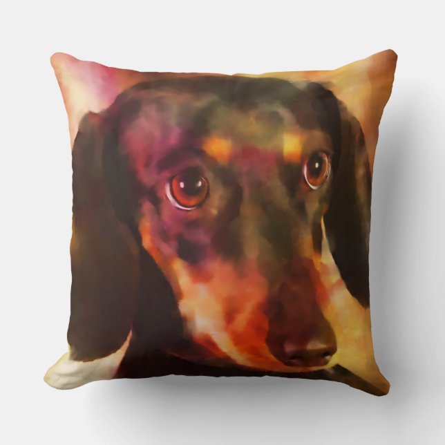 Dachshund Dog Water Color Paint Art Throw Pillow (Front)