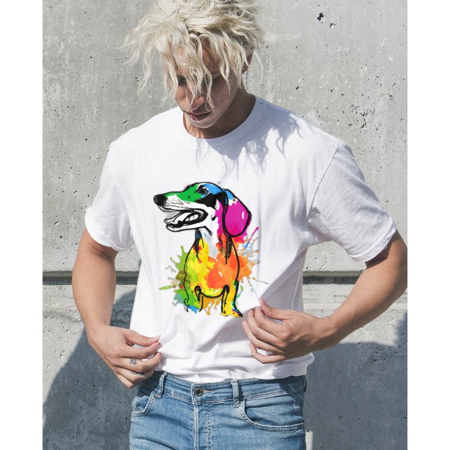 Dachshund Dog Watercolor Colorful Doxie Men's T-Shirt (Dachshund Tee Shirt)