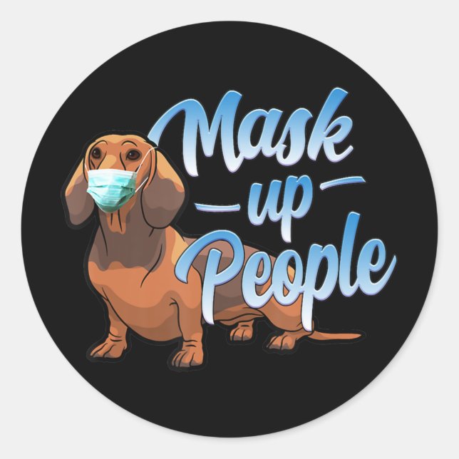Dachshund Dog Wearing A Mask - Wear a Face Mask Classic Round Sticker (Front)