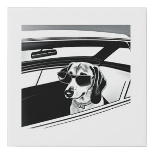 Dachshund Dog Wearing Glasses in Car Canvas Art