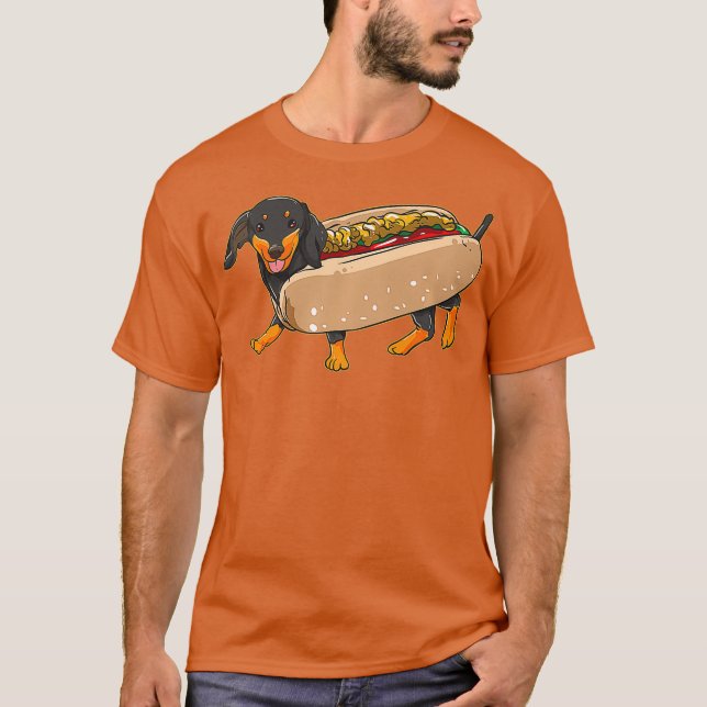 Dachshund Dog Weiner Dog Sausage In A Hot Bun T-Shirt (Front)