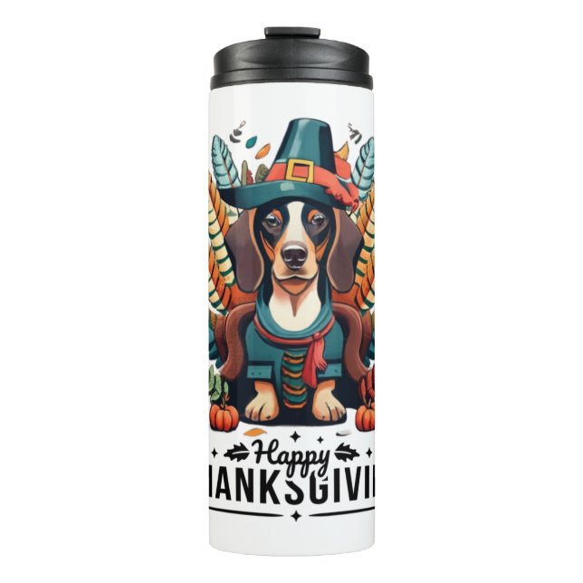 Dachshund Dog Weiner Turkey Costume Thanksgiving W Thermal Tumbler (Front)