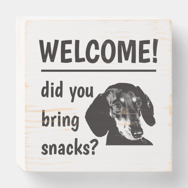 Dachshund Dog Welcome Funny Wooden Box Sign (Front Horizontal)