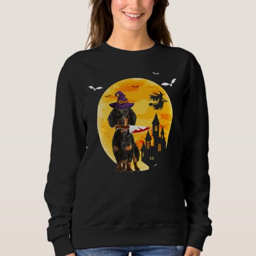 Dachshund Dog Witch Holding Knife Halloween Witch  Sweatshirt