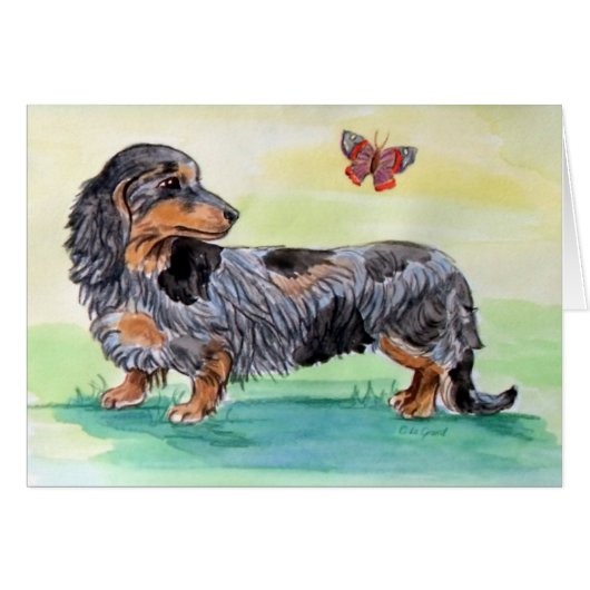 Dachshund Dog With Butterfly Cards (Front Horizontal)