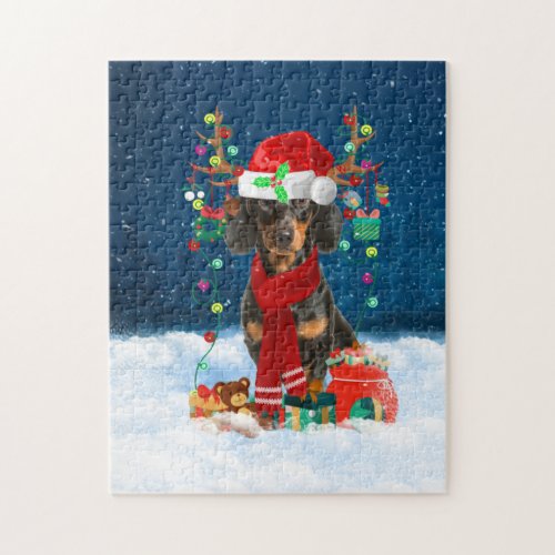 Dachshund dog with Christmas gifts Jigsaw Puzzle