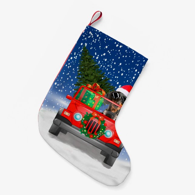 Dachshund dog with Christmas gifts Small Christmas Stocking (Front (Hanging))