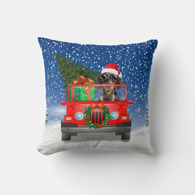 Dachshund dog with Christmas gifts Throw Pillow (Front)