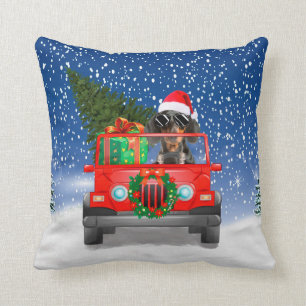 Dachshund dog with Christmas gifts Throw Pillow