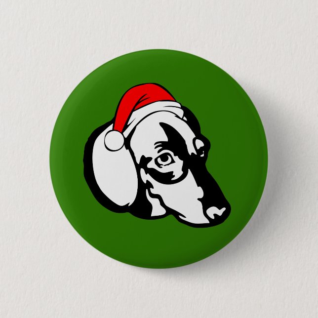 Dachshund Dog with Christmas Santa Hat Pinback Button (Front)
