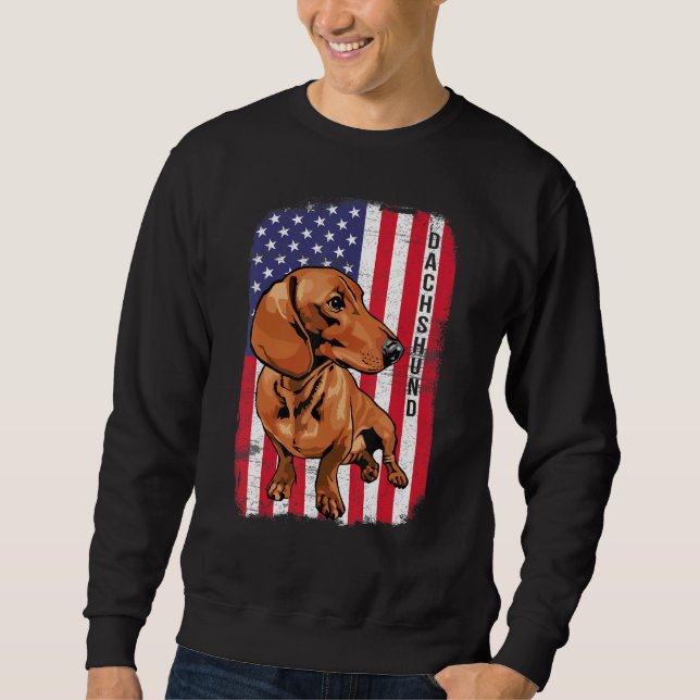 Dachshund Dog With US Flag Happy July 4th American Sweatshirt (Front)