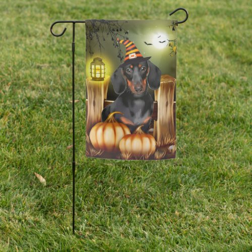Dachshund Dog with Witch Hat Halloween Gift Idea Garden Flag