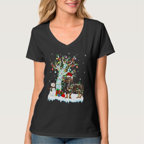 Dachshund Dog Xmas Tree Lighting Santa Dachshund C T_Shirt