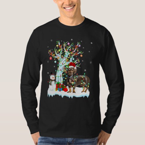 Dachshund Dog Xmas Tree Lighting Santa Dachshund C T_Shirt