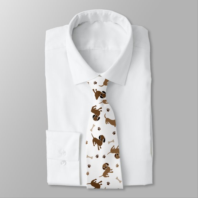 Dachshund Dogs and Bones Cute Brown Doxies Neck Tie (Tied)