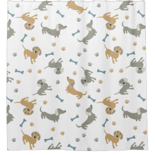 Dachshund Dogs and Bones Cute Pastel Shower Curtain