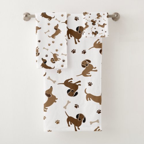 Dachshund Dogs and Bones Cute Paws Bath Towel Set