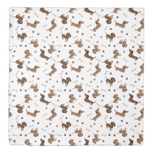 Dachshund Dogs and Bones Cute Queen Size Duvet Cover