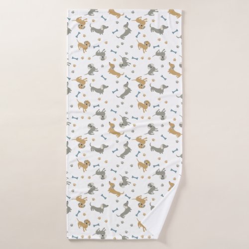 Dachshund Dogs and Paws Cute Pastel Bath Towel