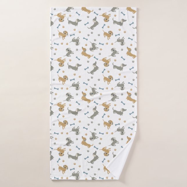 Dachshund Dogs and Paws Cute Pastel Bath Towel (Bath Towel)