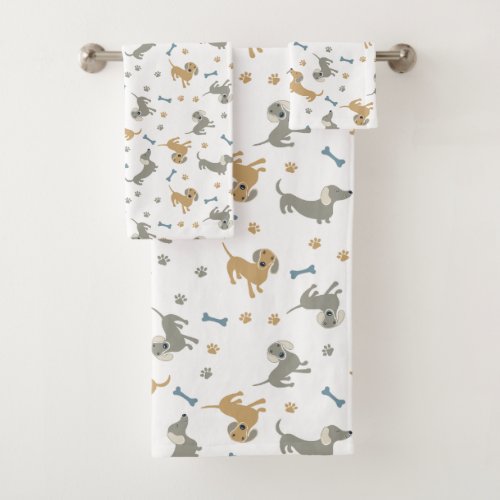 Dachshund Dogs and Paws Cute Pastel Bath Towel Set