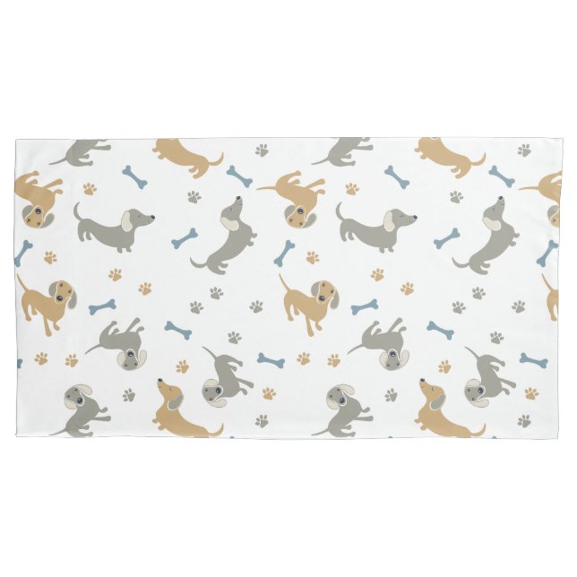 Dachshund Dogs and Paws Cute Pastel Doxies Pillow Case (Front-Left)