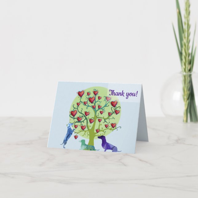Dachshund dogs and tree with hearts Thank you card (Front)