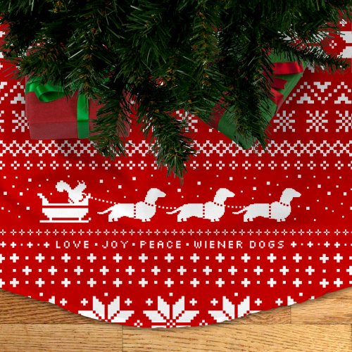 Dachshund Dogs Christmas Pattern with Squirrel Brushed Polyester Tree Skirt