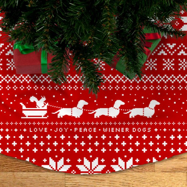 Dachshund Dogs Christmas Pattern with Squirrel Brushed Polyester Tree Skirt (Creator Uploaded)