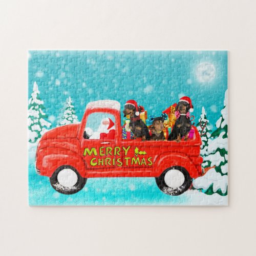 Dachshund Dogs Christmas Santa Delivery Truck Jigsaw Puzzle