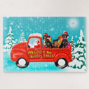 Dachshund Dogs Christmas Santa Delivery Truck Jigsaw Puzzle