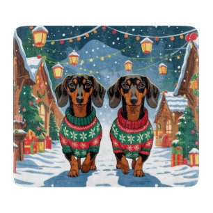 Dachshund Dogs Christmas Snow Holiday Cutting Board