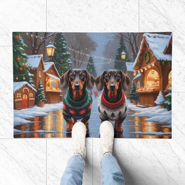 Dachshund Dogs Christmas Snow Holiday Doormat (Indoor)