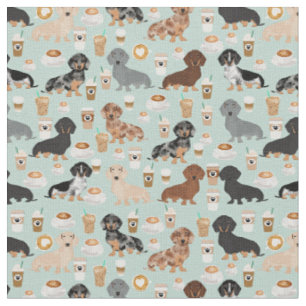 Dachshund dogs coffee lover mint fabric