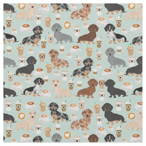 Dachshund dogs coffee lover mint fabric