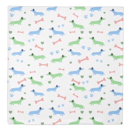 Dachshund Dogs Cute Doxies Paws Green Duvet Cover