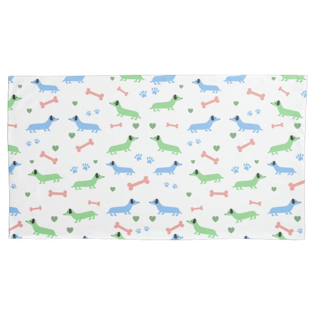 Dachshund Dogs Cute Doxies Paws Green Pillow Case (Front-Left)